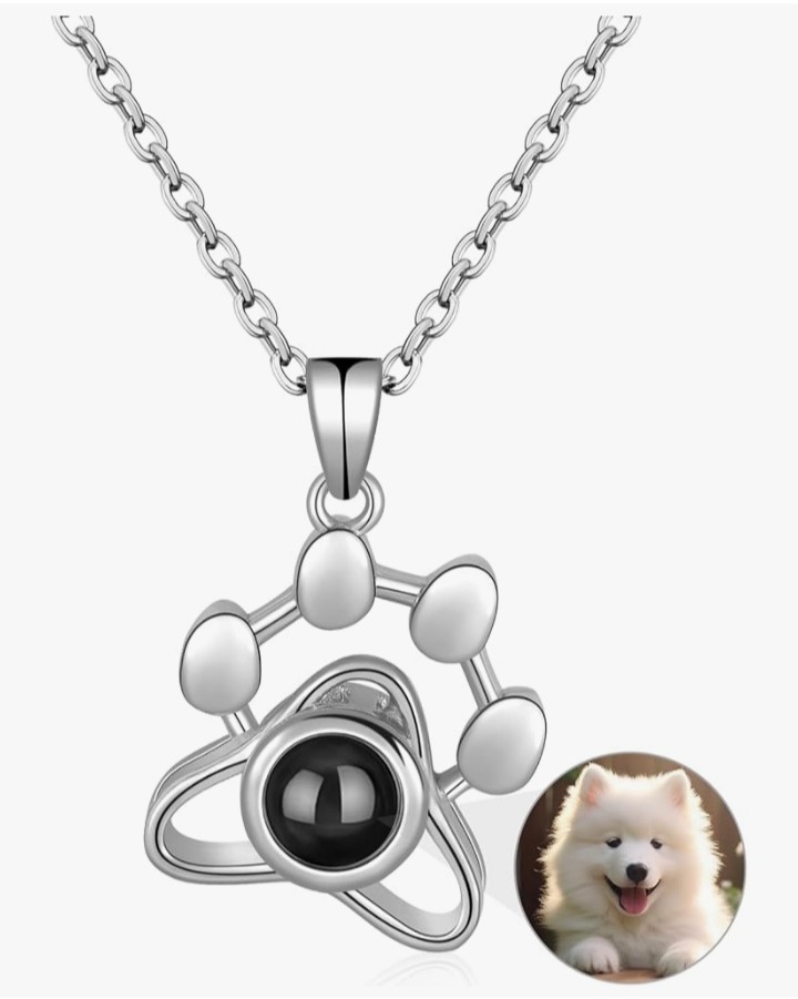 Personalized Dog Paw Cremation Jewelry Necklace Projection Stone Adjustable