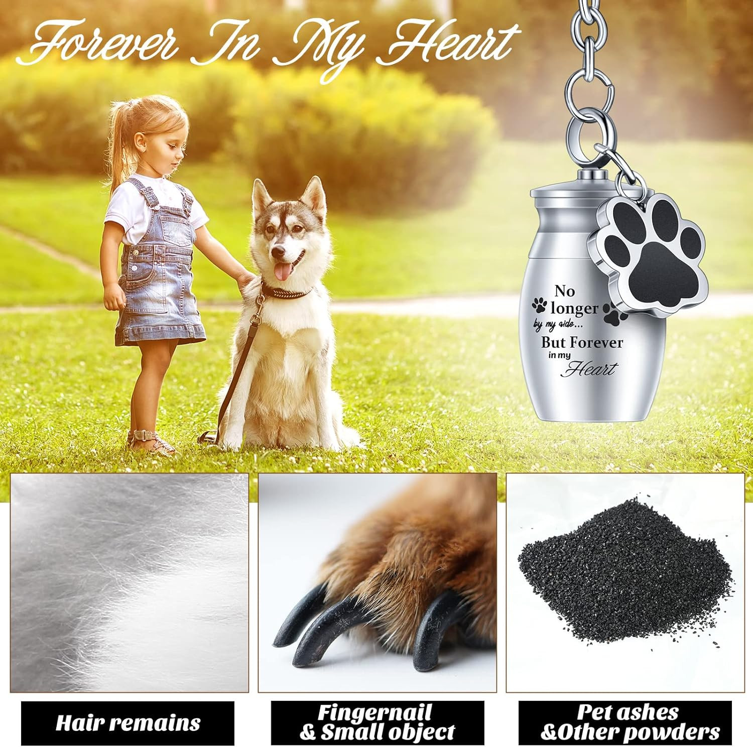 Tudomro 2 Pcs Pet Dog Urns Keychain for Ashes with 2 Storage Bags Small Cat