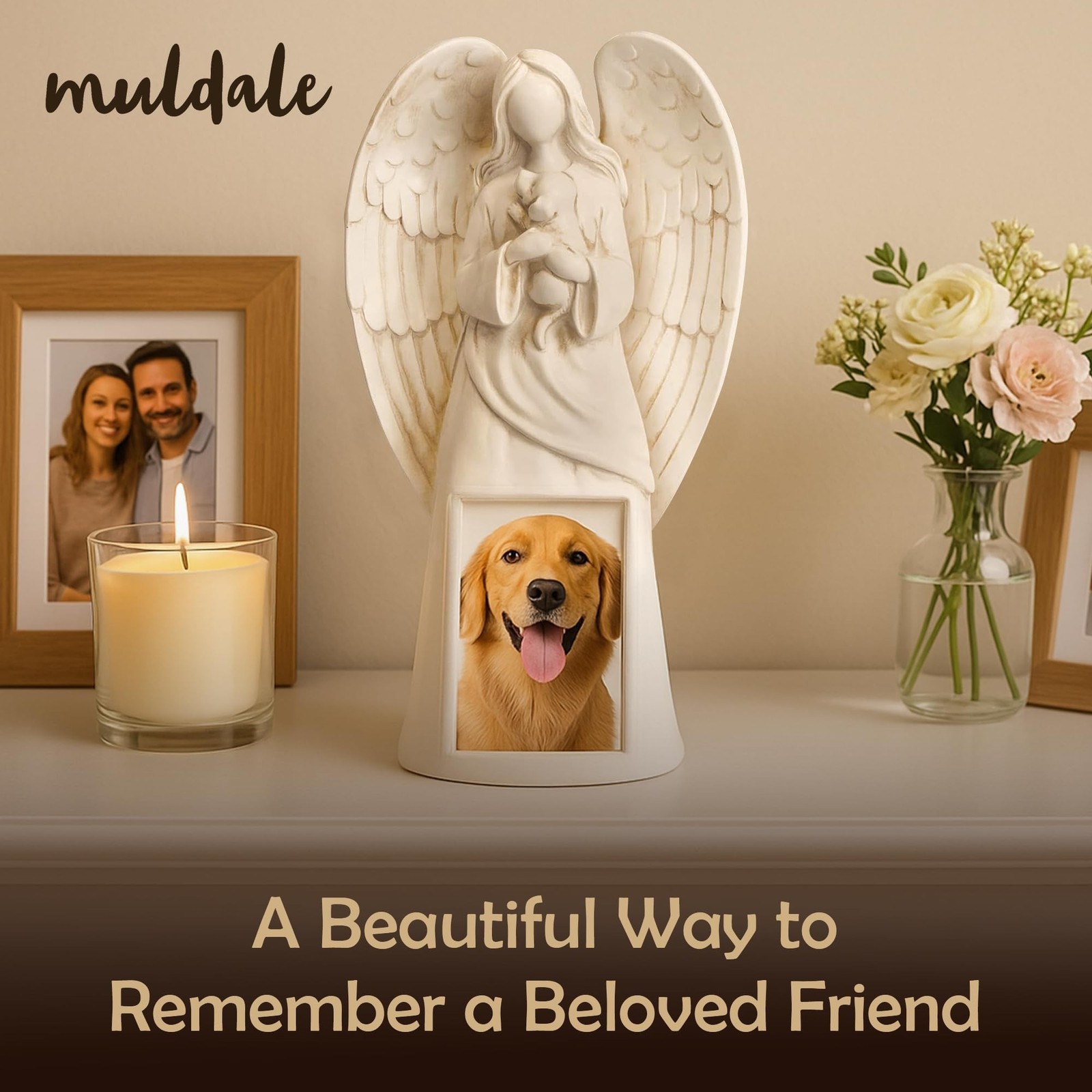 Muldale Dog Memorial Statue – Dog Photo Frame – Guardian Angel for Beloved Pe…