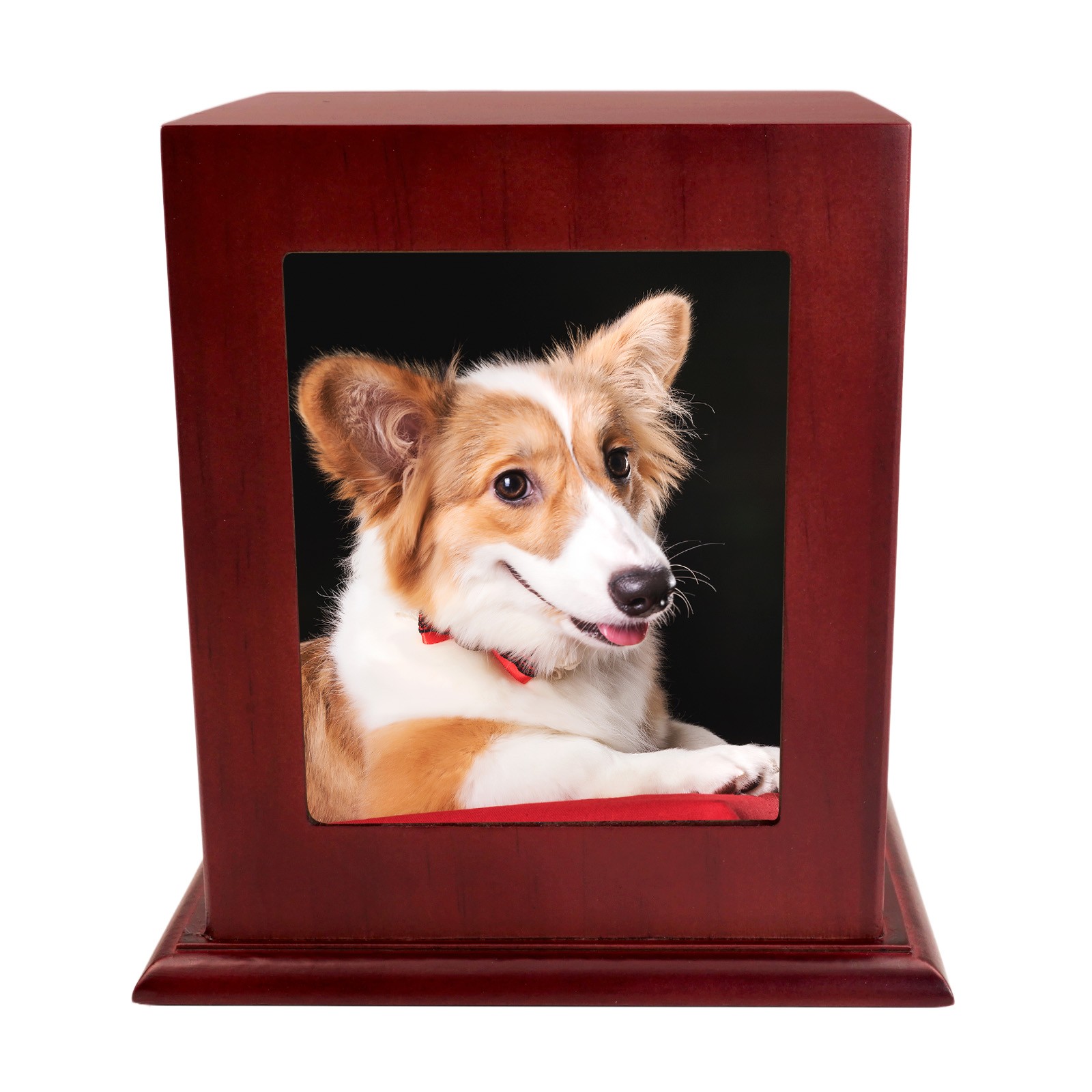 Wine Red Wooden Memorial Urn Dogs & Cats with Storage Bag and Photo Frame