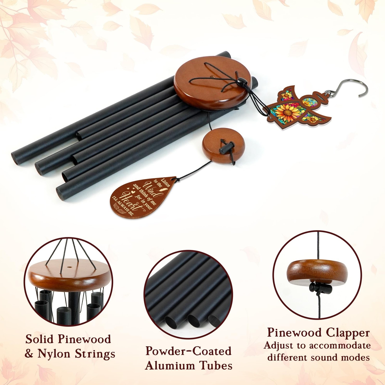 FLAGWIX Sympathy Gifts for Loss of Loved One – Memorial Angel Wind Chimes 32″…