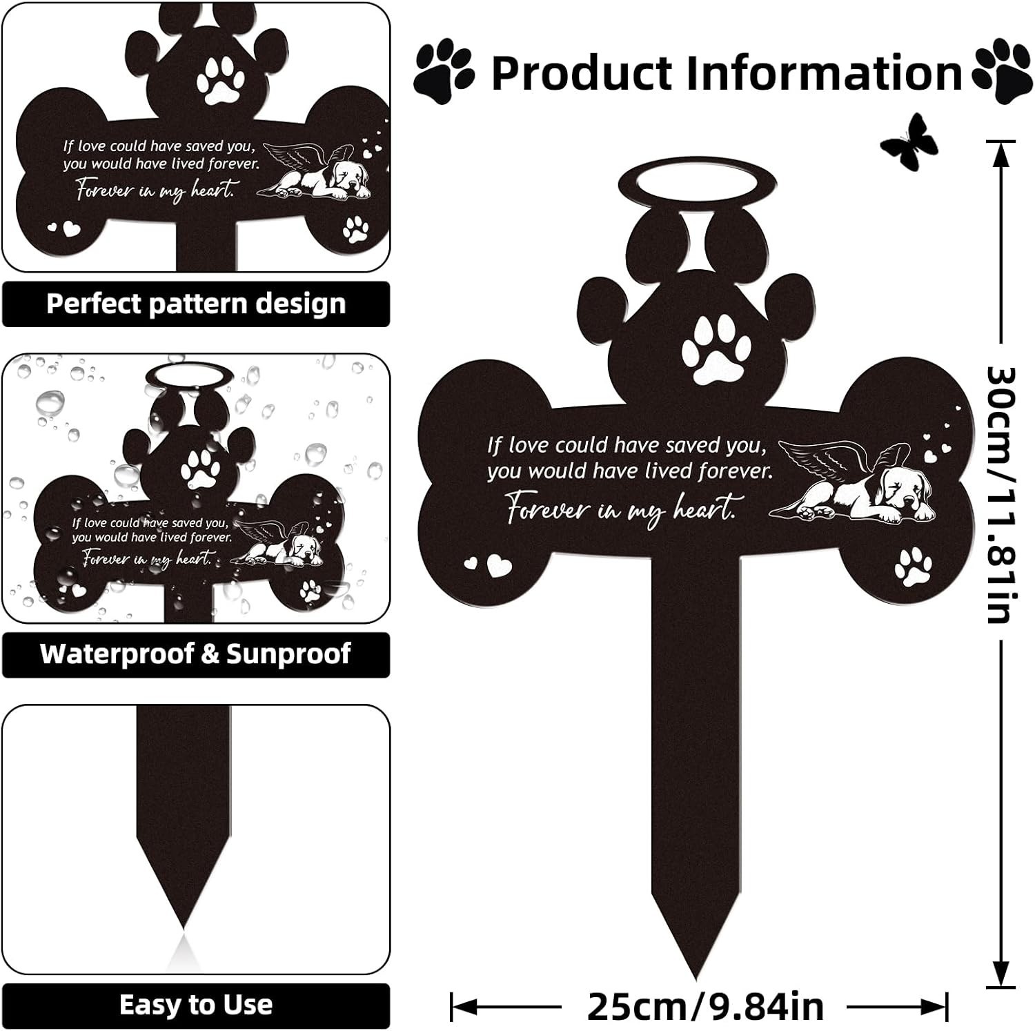 Dog Pet Grave Marker Metal Outdoor Waterproof Garden Cemetery 13x12in Stake