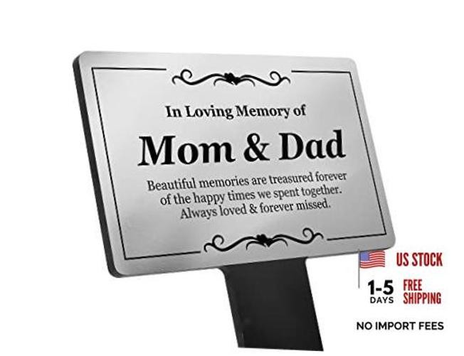 Mom & Dad Memorial | Remembrance Plaque | Stake – Silver and Black Acrylic |