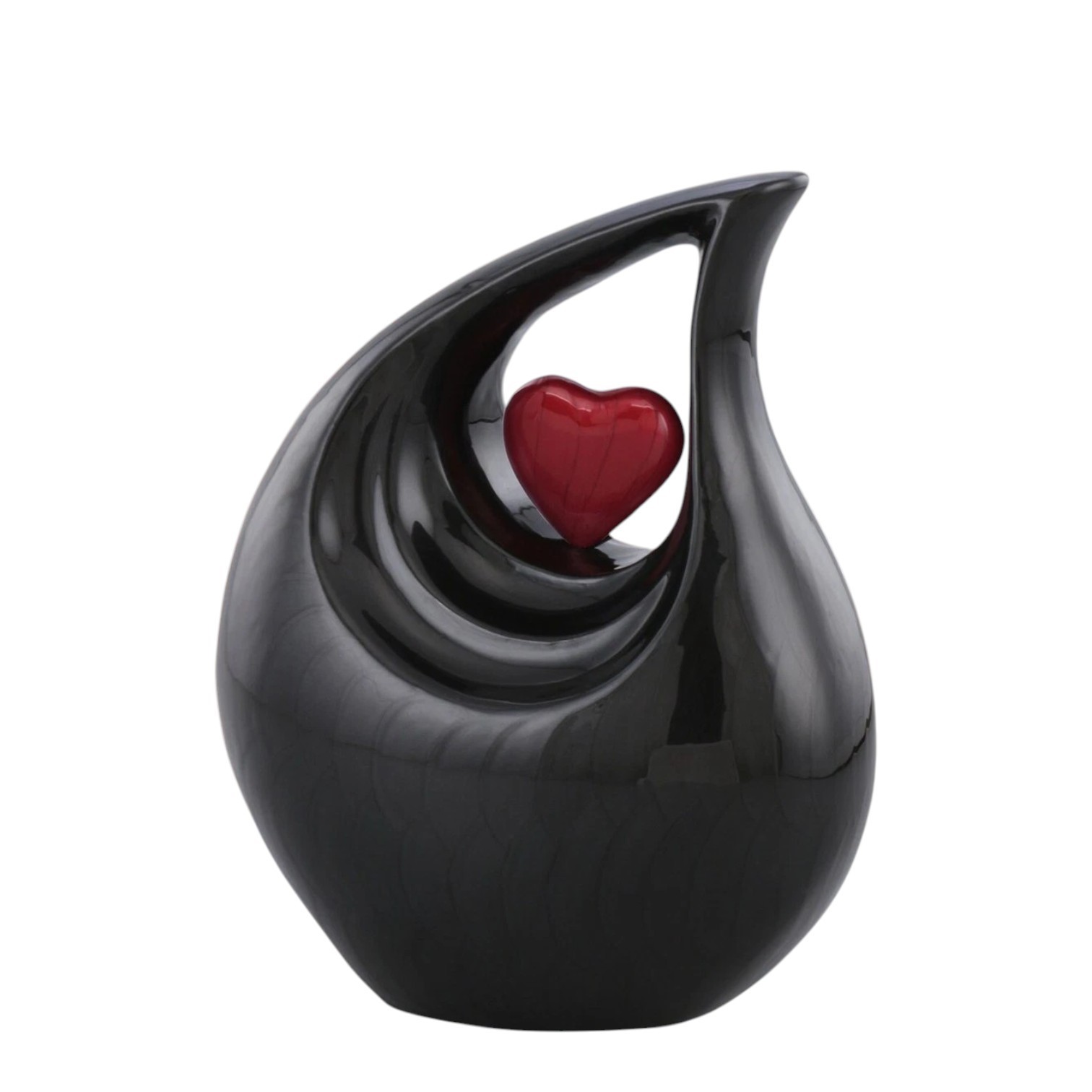 Black Teardrop with Heart Cremation Urn Adult Human Ashes for Male & Female