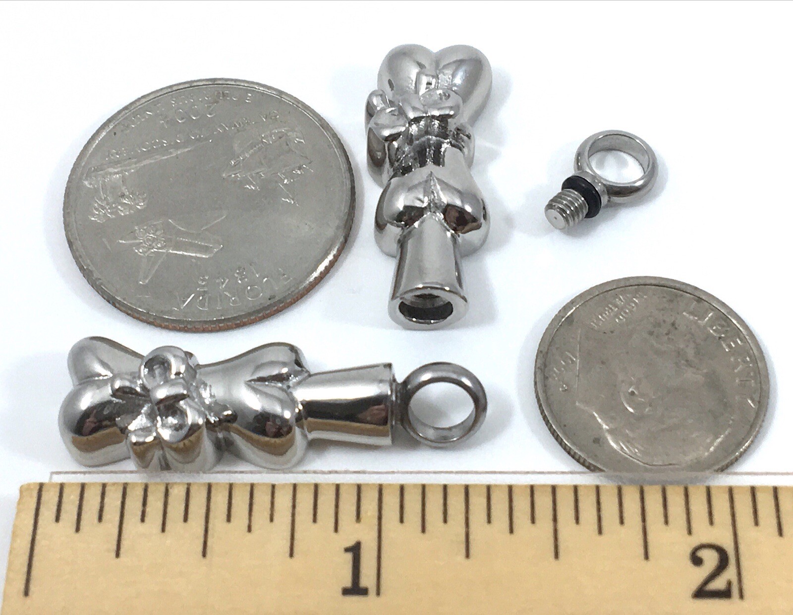 Dog Cremation Pendant Urn Keychain 1″ Key Ring for Ashes Pet Bone Silver Ribbon