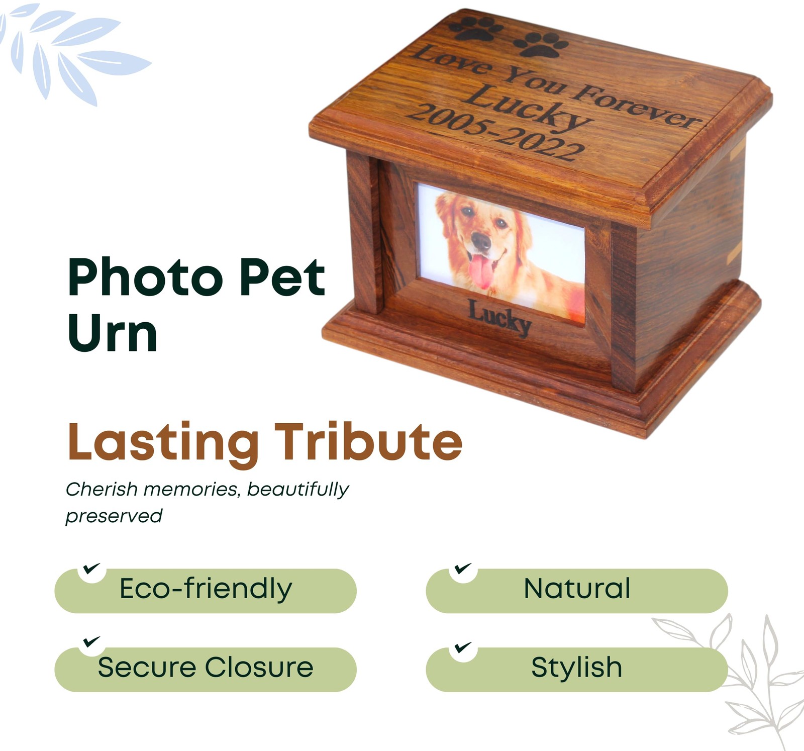 Pet urns for Dogs, Dog Ashes, Wood urn Small-No Text, Brown