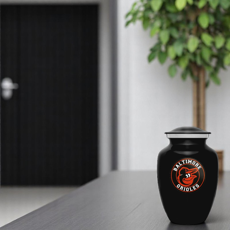 Baltimore Orioles Baseball Style Cremation Urn Adult Ashes Black Metal 8 In Urns