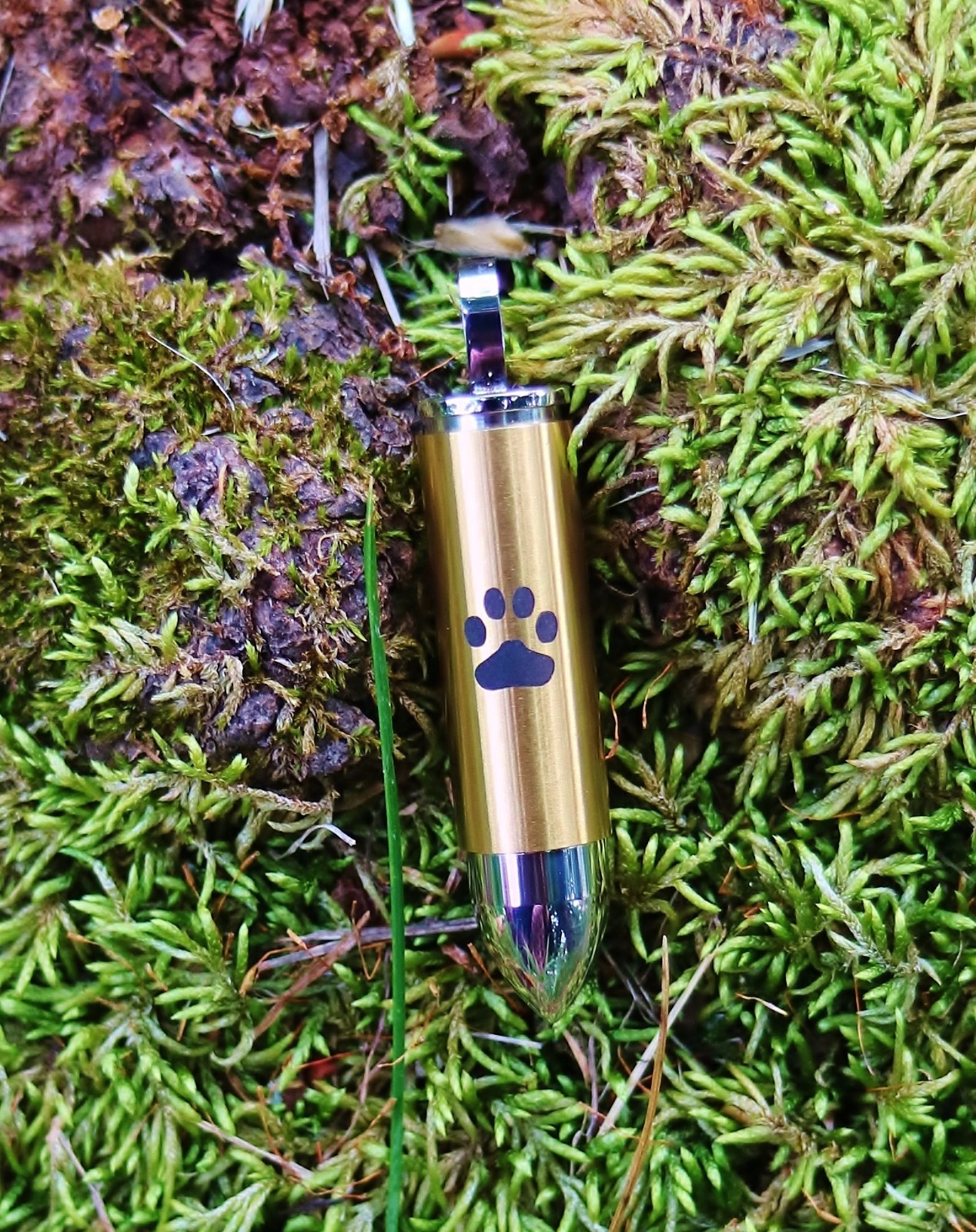 Mens Golden Bullet Cremation Pendant Urn Keychain 1″ Key Ring for Ashes Pet Dog