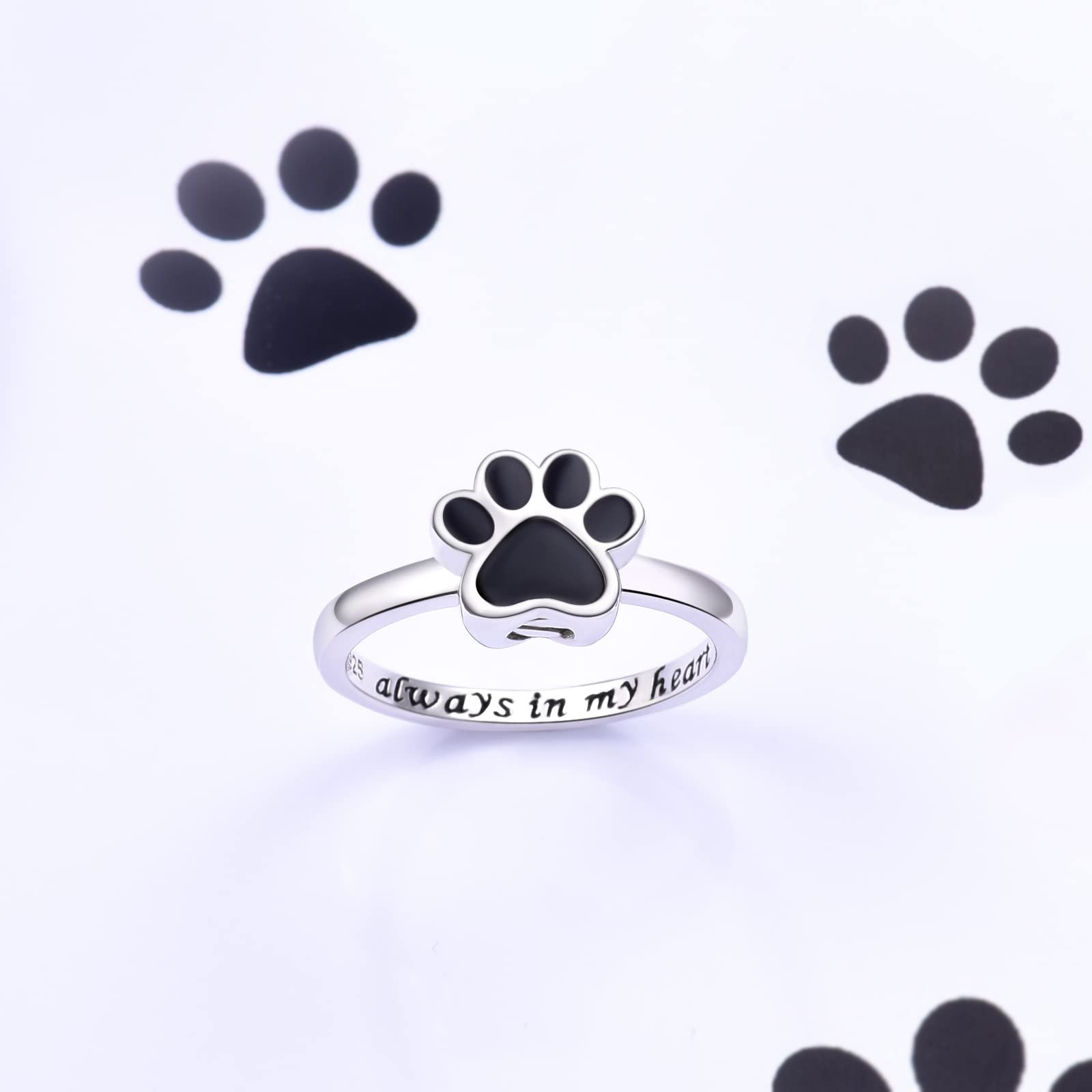 Iohupci Sterling Silver Forever In My Heart Cremation Urn Ring Hold Loved Pet