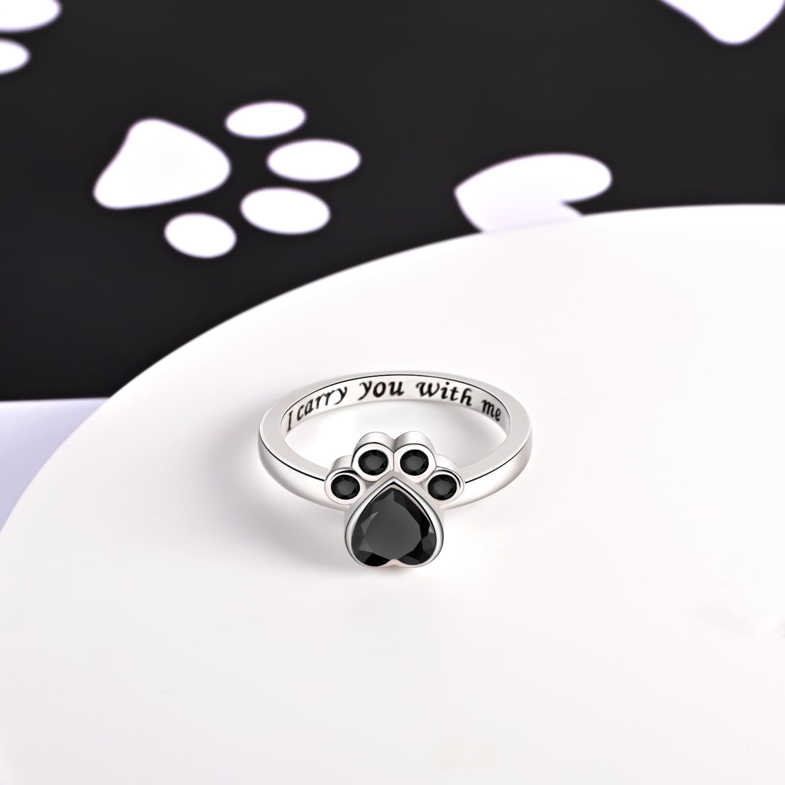 Fookduoduo Sterling Silver Paw Print Memorial Ring For Women Cz Pet Urn Ring 10