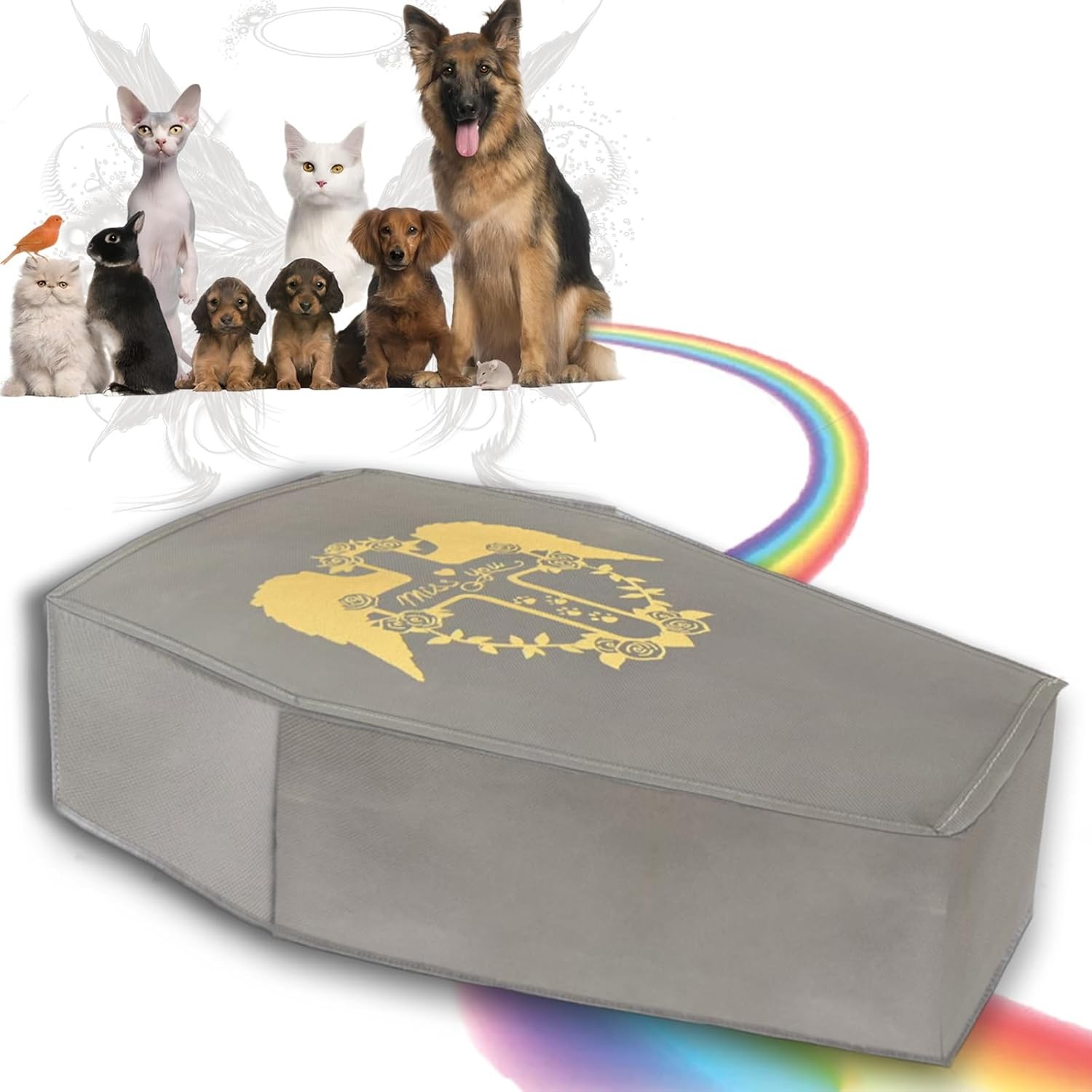 Pet Casket Burial Bag for Cats Dogs, Eco-Friendly Box XS, GREY