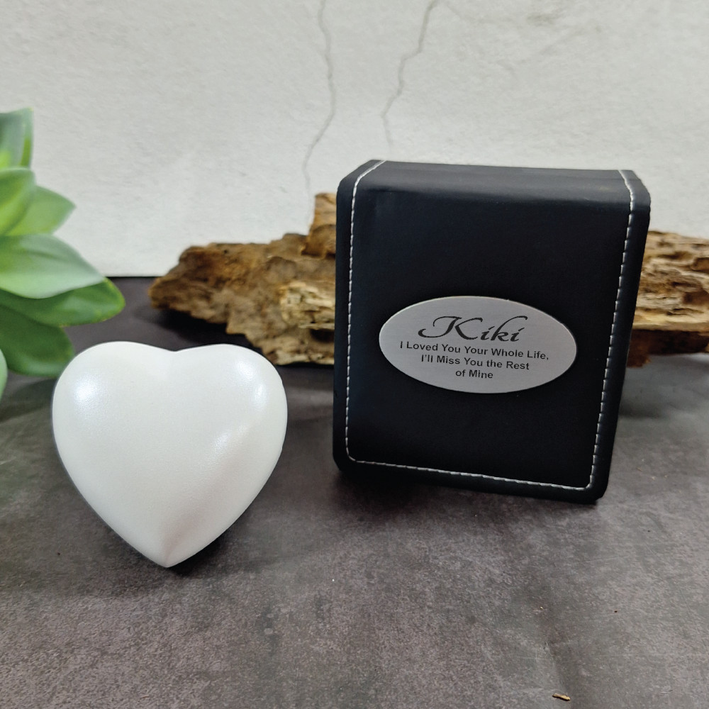 Dog, Cat, Pet Memorial keepsake Urn For Ashes Pearl White Heart