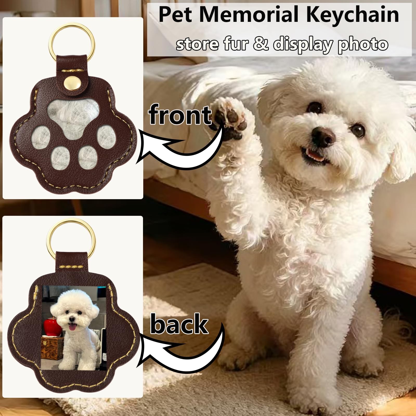 Pet Hair Storage Keychain: Dog Cat Fur Collector 2 Heart & 2 Paw Shaped keeps…
