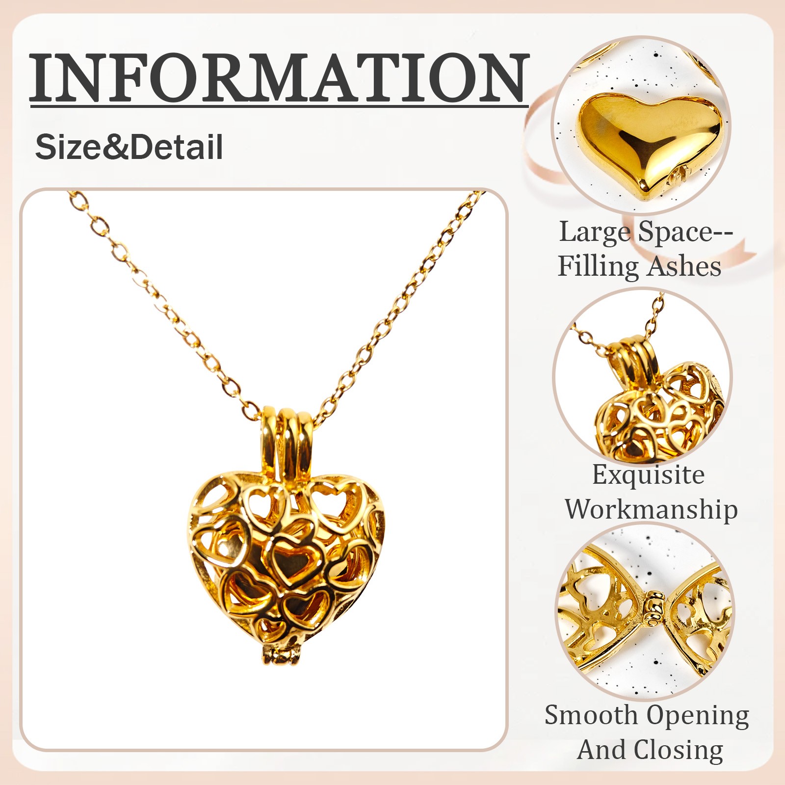 Gold Paw Print Heart Pet Ashes Memorial Necklace with Inner Box For Dog&Cat