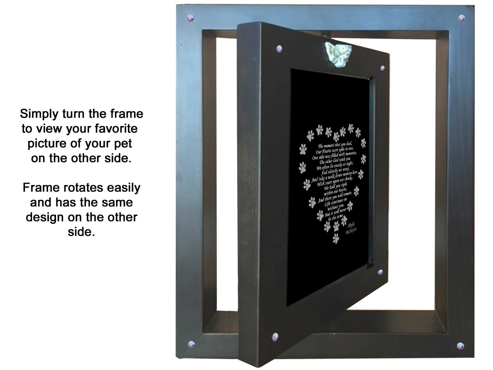 Rotating Pet Memorial Frame w/ Engraved 4×6 Poem Plate Choose Poem and Design