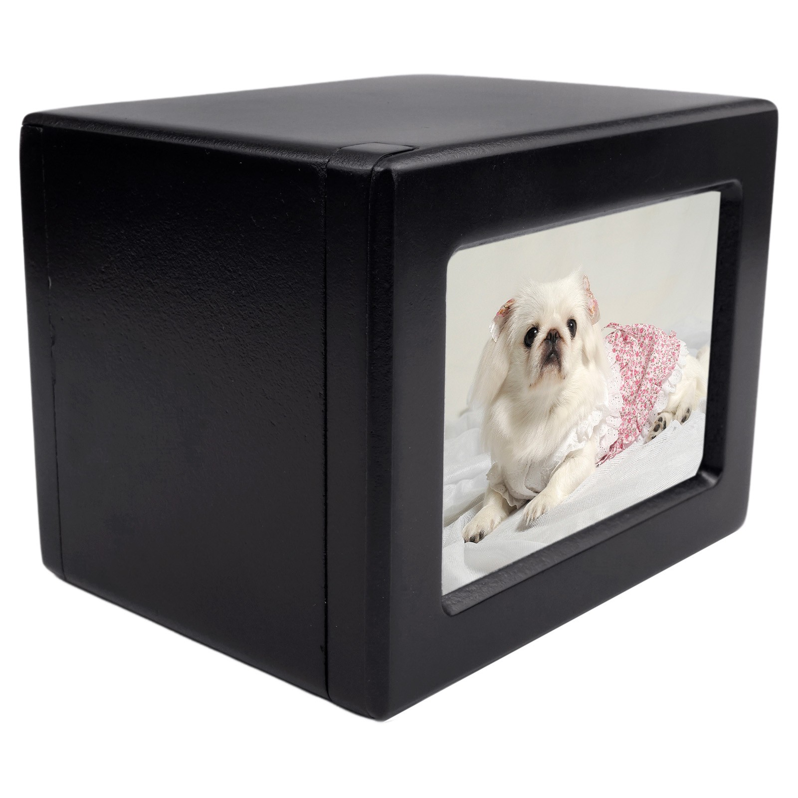 Black Wooden Funeral Cremation Urn with Photo Frame 3.9*3.6in For Dogs And Cats
