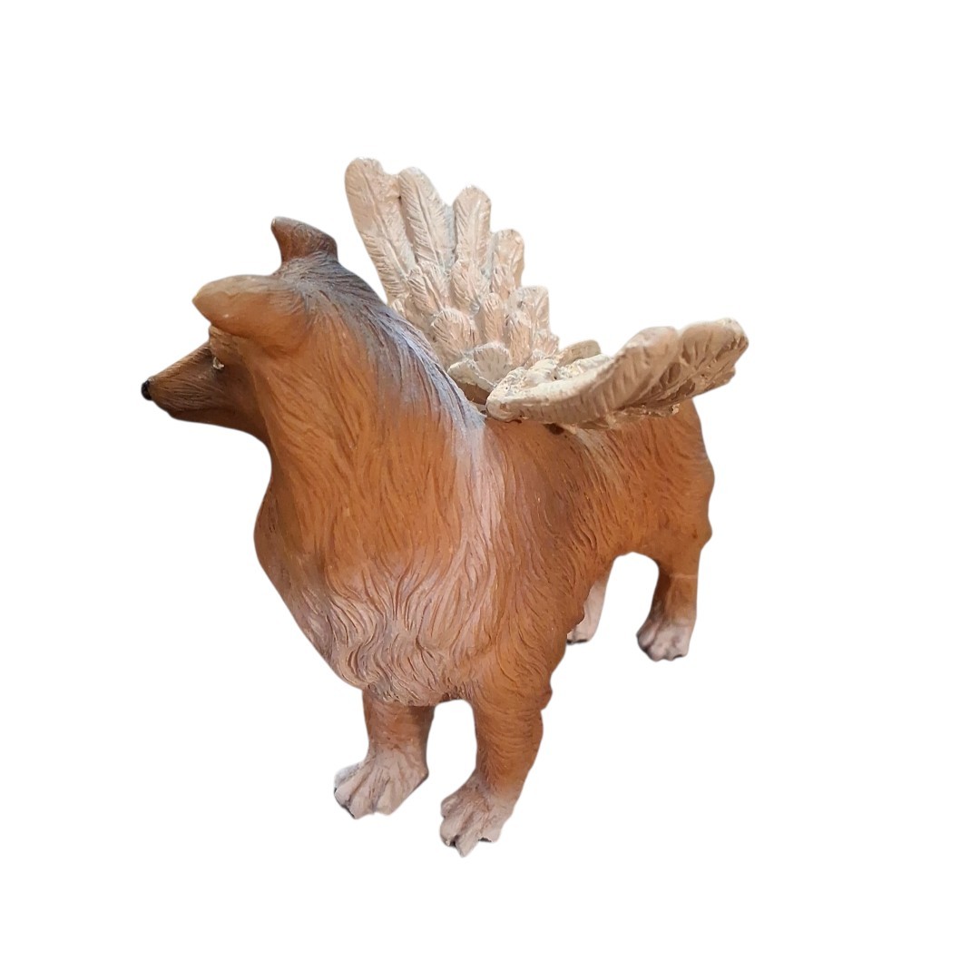 Angel Wings Grave Collie Dog Puppy Memorial Pet Marker Statue Figurine 4″x4″