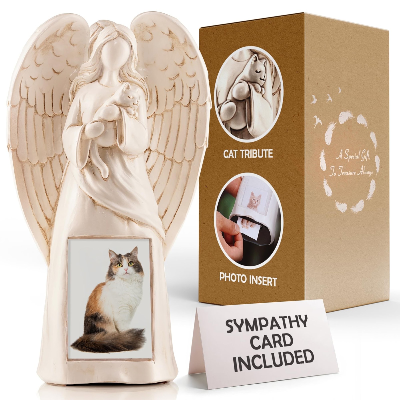 Muldale Angel Statue – Indoor/Outdoor Cat Memorial with Photo Holder – 11′