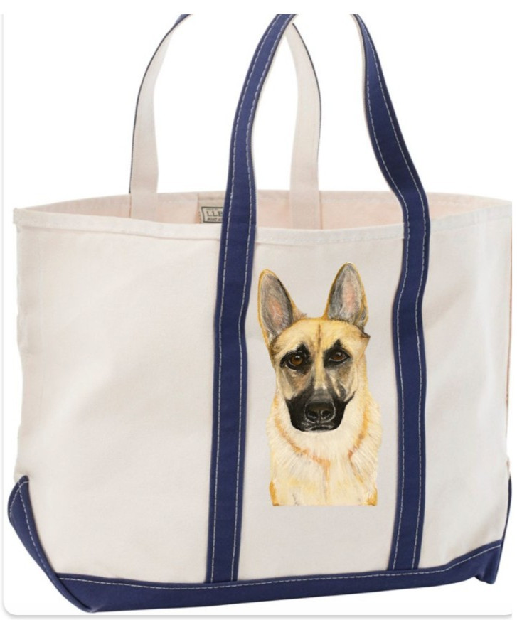 LL BEAN BOAT AND TOTE HAND BAG HAND PAINTED WITH YOUR DOG PET PORTRAIT BY ARTIST