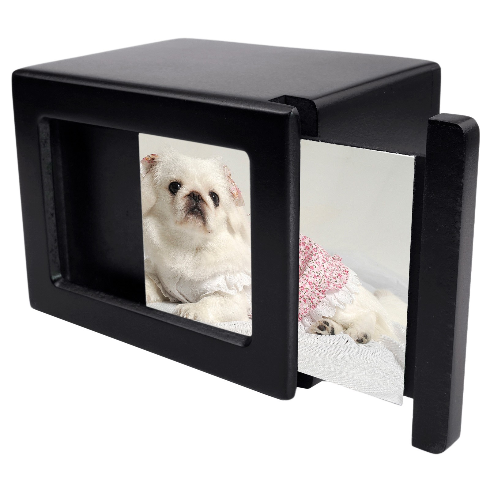 Black Wooden Funeral Cremation Urn with Photo Frame 3.9*3.6in For Dogs And Cats