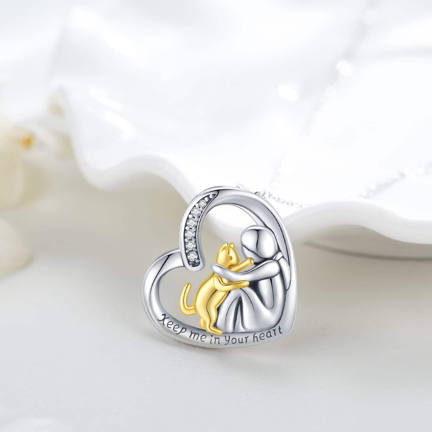 Cat Urn Heart Cremation Jewelry Keepsake Memorial Necklace for Women Keep Me in