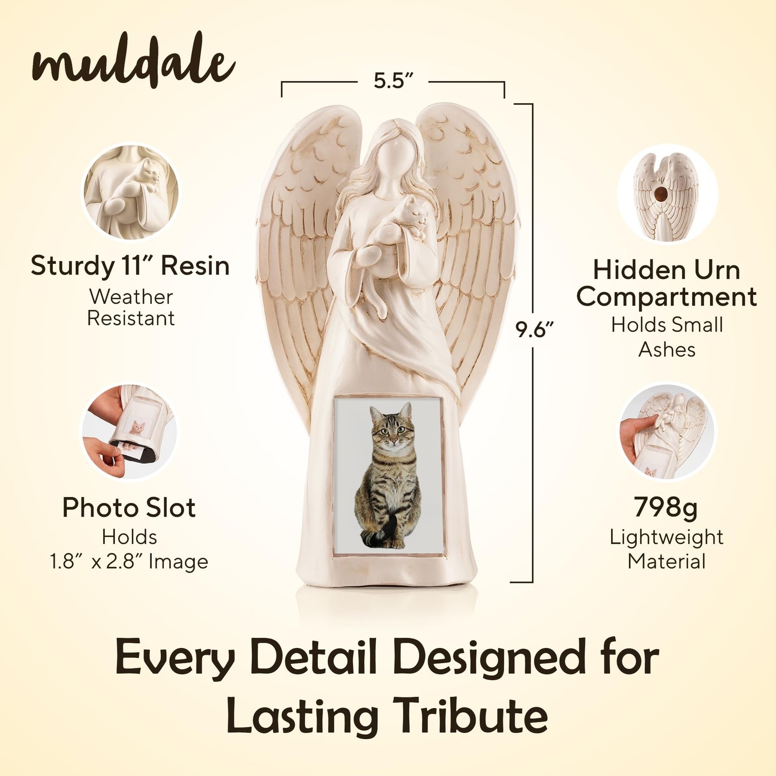 Muldale Angel Statue – Indoor/Outdoor Cat Memorial with Photo Holder – 11′