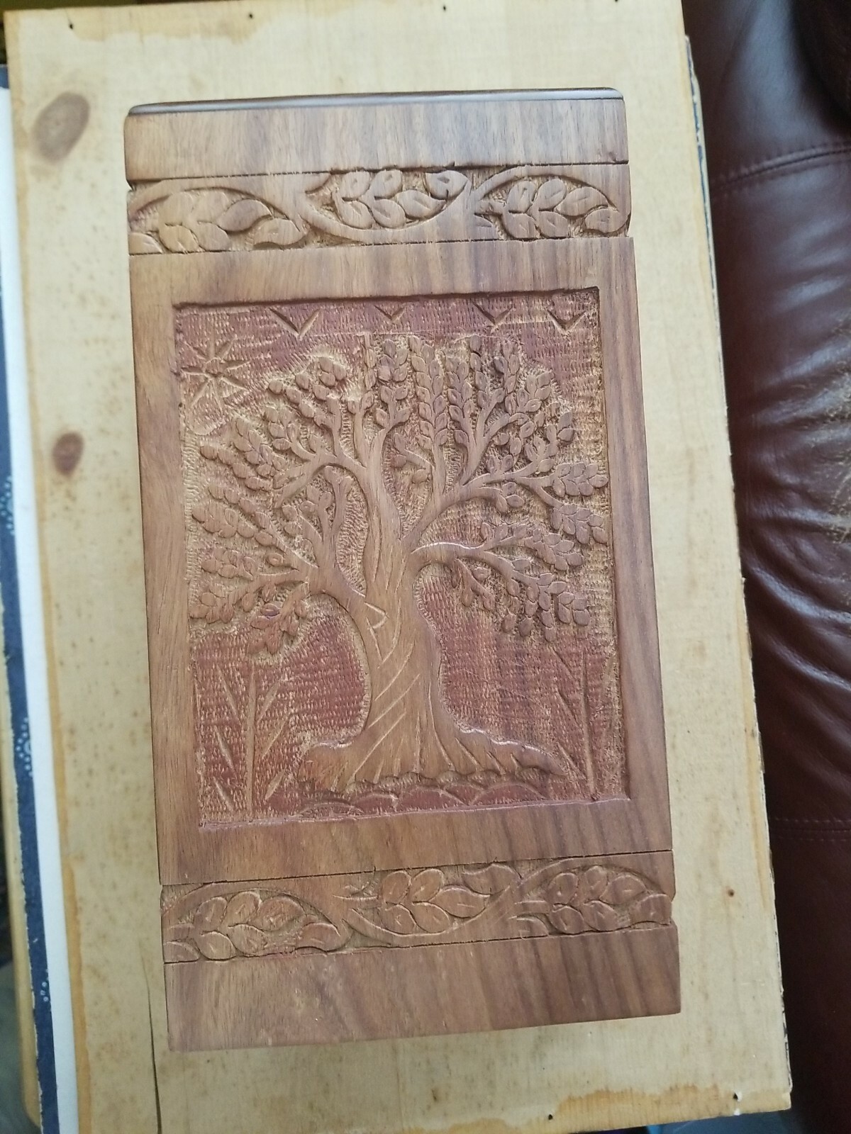 Rosewood Cremation Urn for Human Ashes, Adult Tree of Life Funeral Wooden Urns