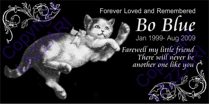Personalized Pet Kitten Kitty Cat Memorial 12″x6″ Engraved Granite Grave Marker