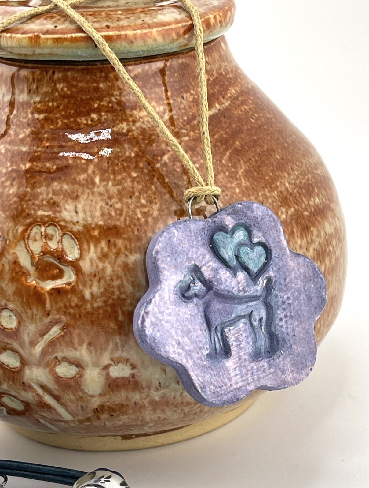 PET URN POTTERY Handmade w/love for Pet Ashes & Memorial Keepsake w/Pet Charms