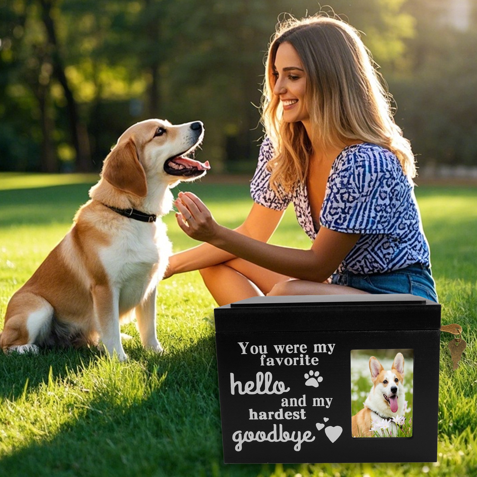 Funeral Cremation Urns with Photo Frame Pet Memorial Remembrance Gift Wooden