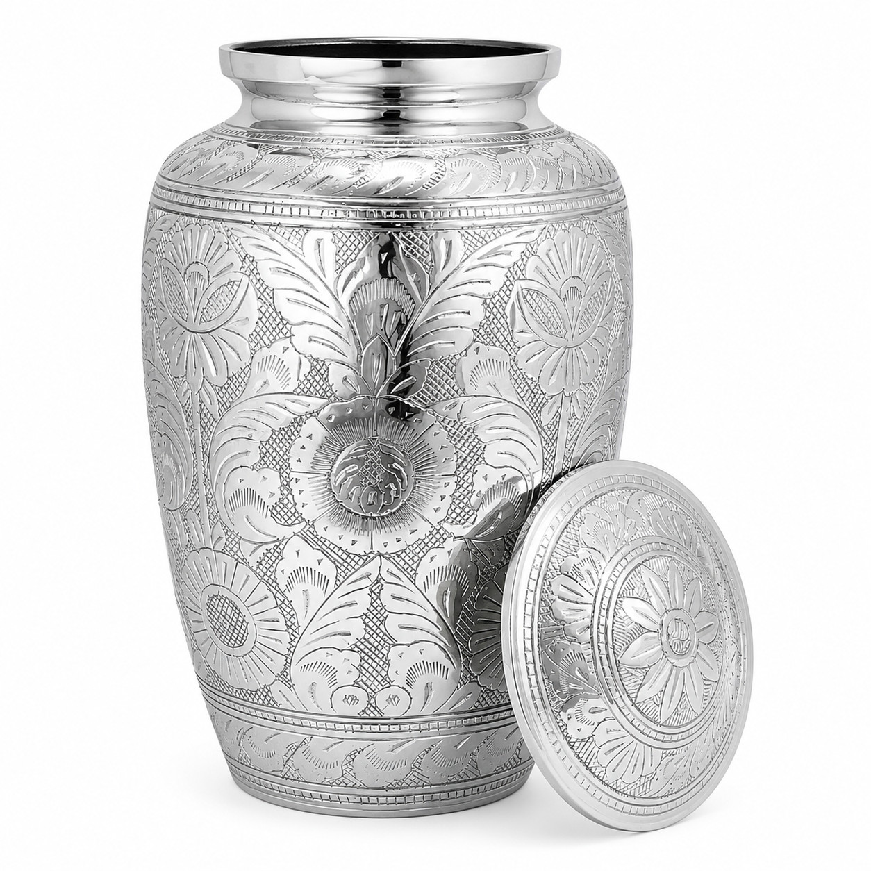 Silver Cremation Urn for Human Ashes Adult Large Funeral Urn 10.5″ Metal Urns