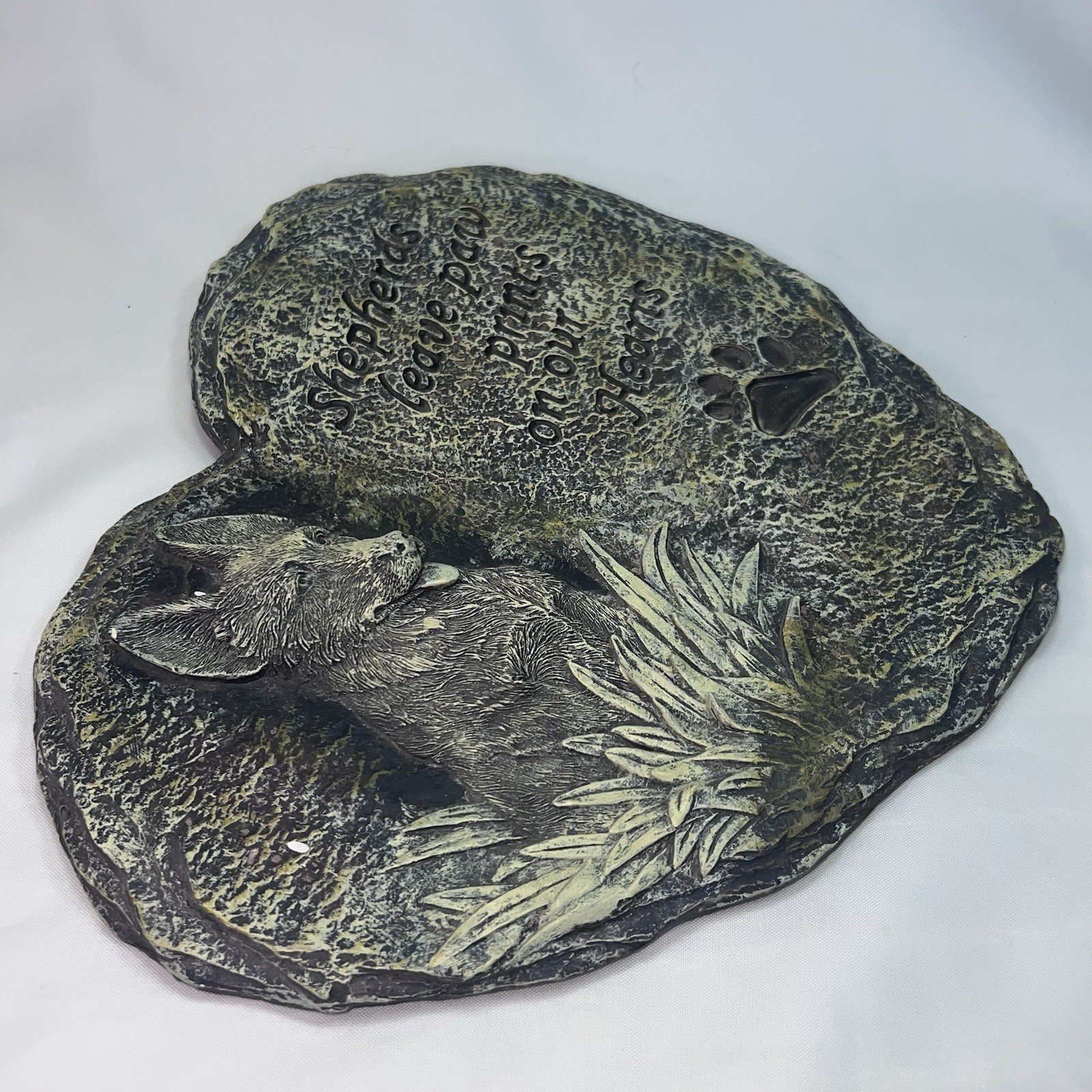 Shepherd Dog Memorial Ceramic Heart Stone Plaque Paw Print Quote For Garden
