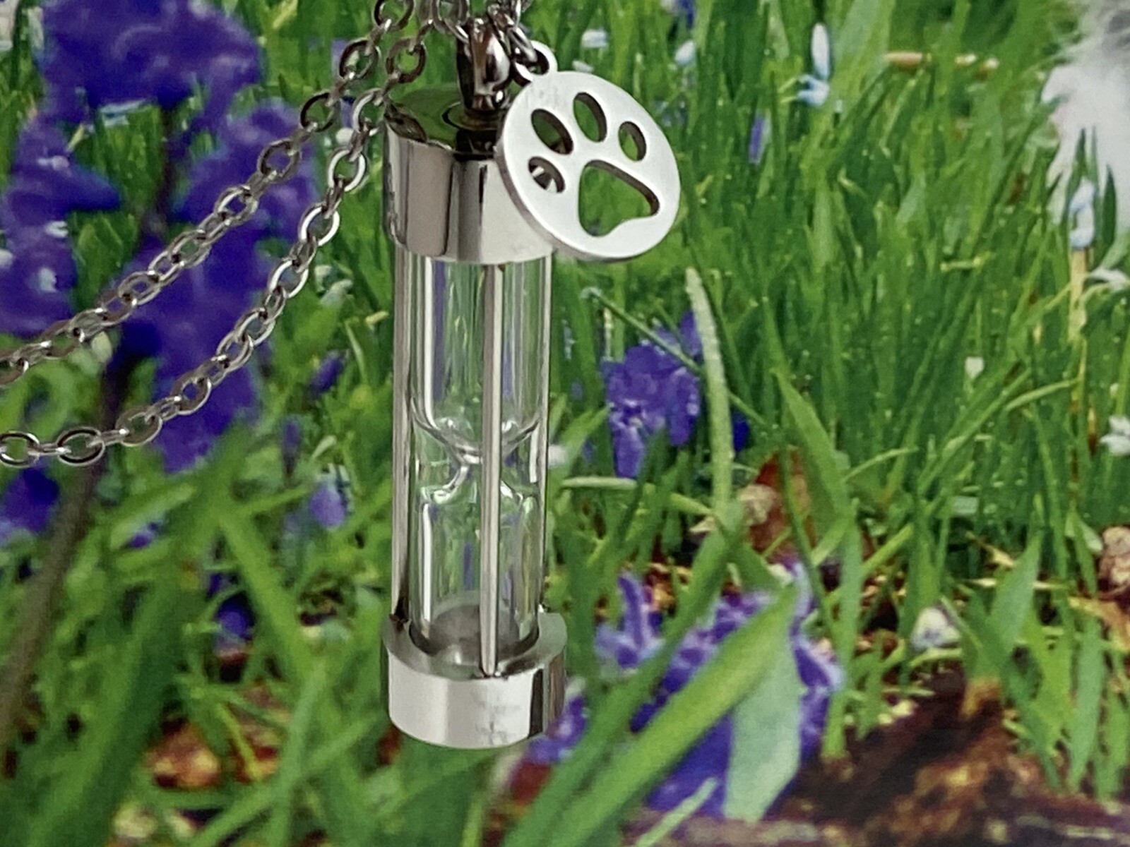 Pet Cremation Jewelry Urn Necklace Hourglass for Ashes Dog Cat Paw Print Charm