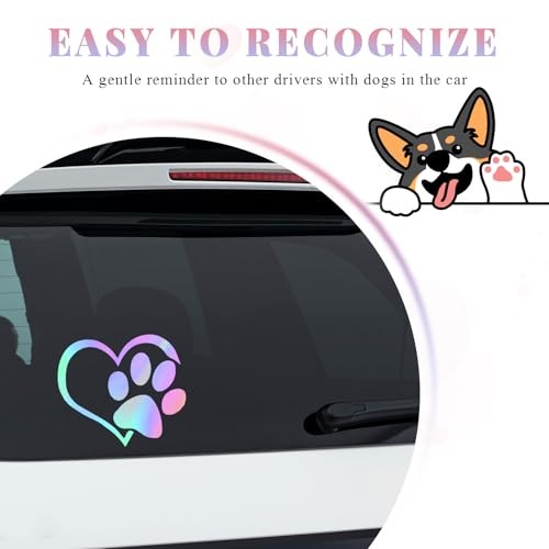 Pet Dog Paw Print Car Decal, 4.6″×3.7″ Love Heart Dog Paw Car Sticker, Colorful