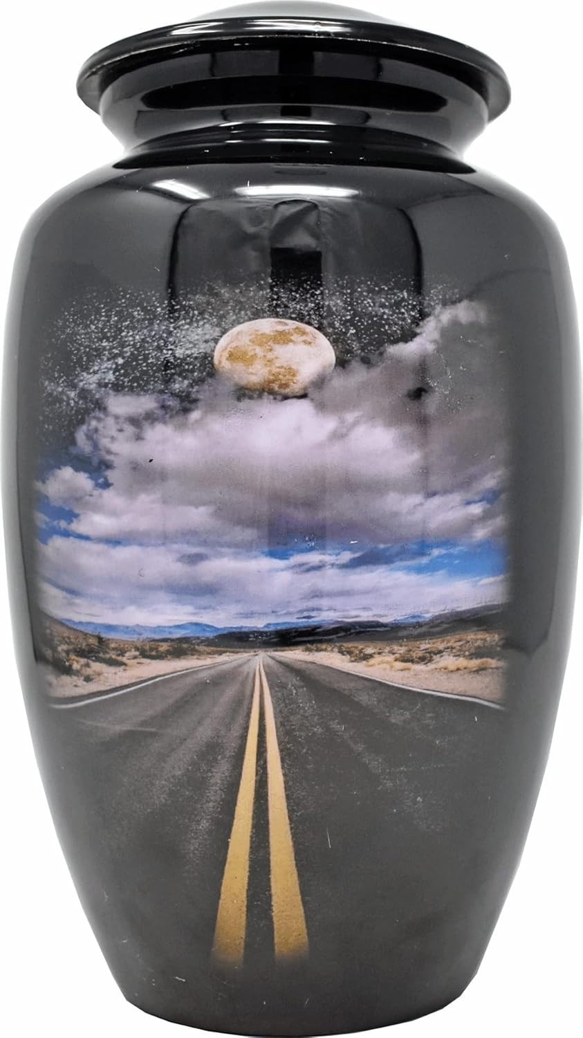 10.5” Road Path Cremation Urn Adult Large Black Urn for Human Ashes with Bag