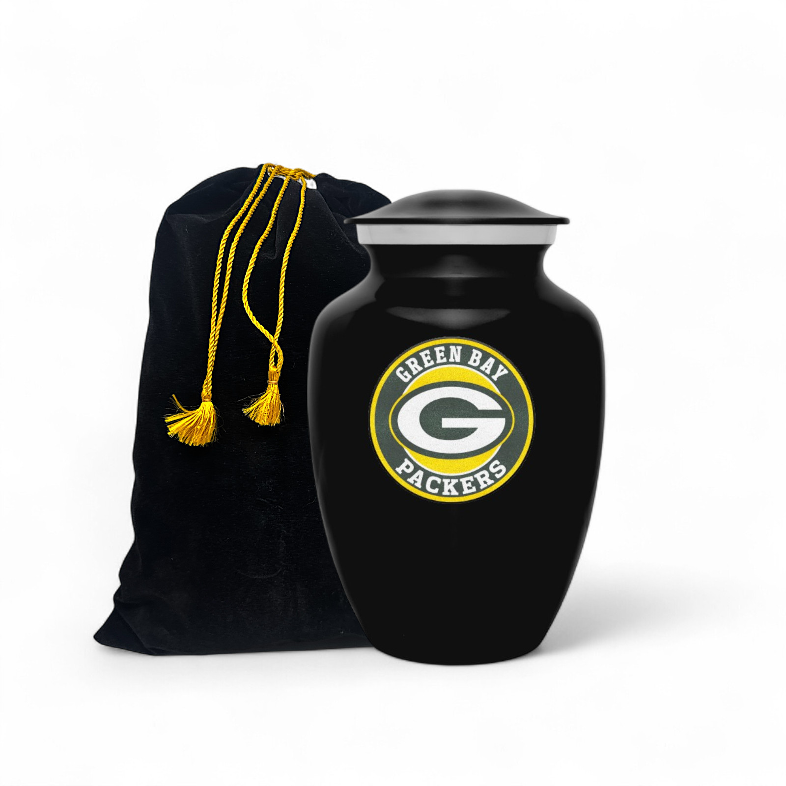 Black Green Bay Football Style Cremation Urn Adult Ashes Metal 8 Inch Urns