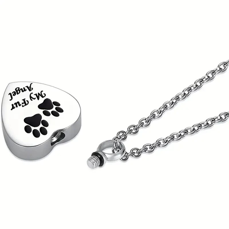“Paw Print Design” Pet Memorial Necklace – Heart Pendant Urn For Pet Ashes