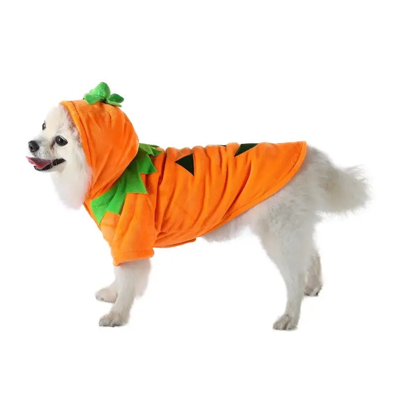 Dog Hoodie Cute Funny Halloween Style Pumpkin Cosplay Costume Warm Puppy Fleece