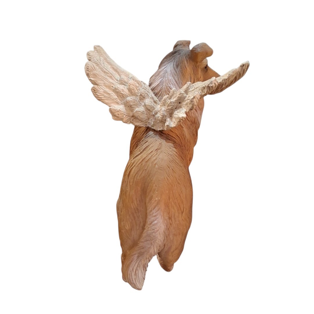 Angel Wings Grave Collie Dog Puppy Memorial Pet Marker Statue Figurine 4″x4″