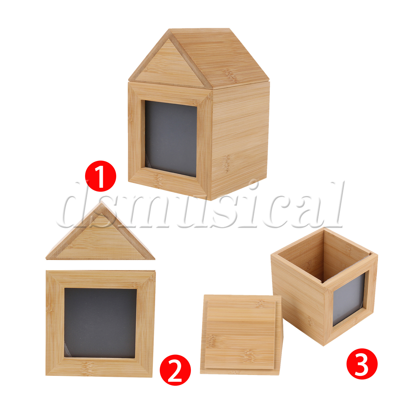 Natural Wooden Color Pet Urn Box w/ Photo Frame 4.72″ x 4.72″ x 7.17″