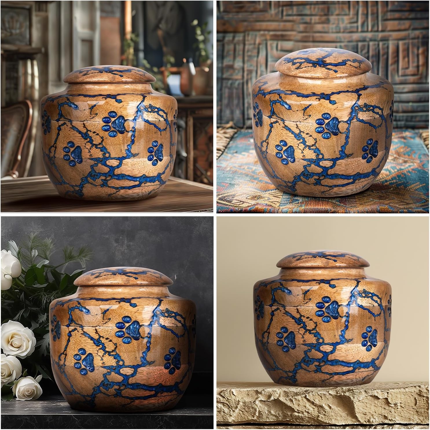 Wood Pet Urns for Dog/Cat Ashes – Small 10 Cu/In Resin Decorative Urn for Ashes
