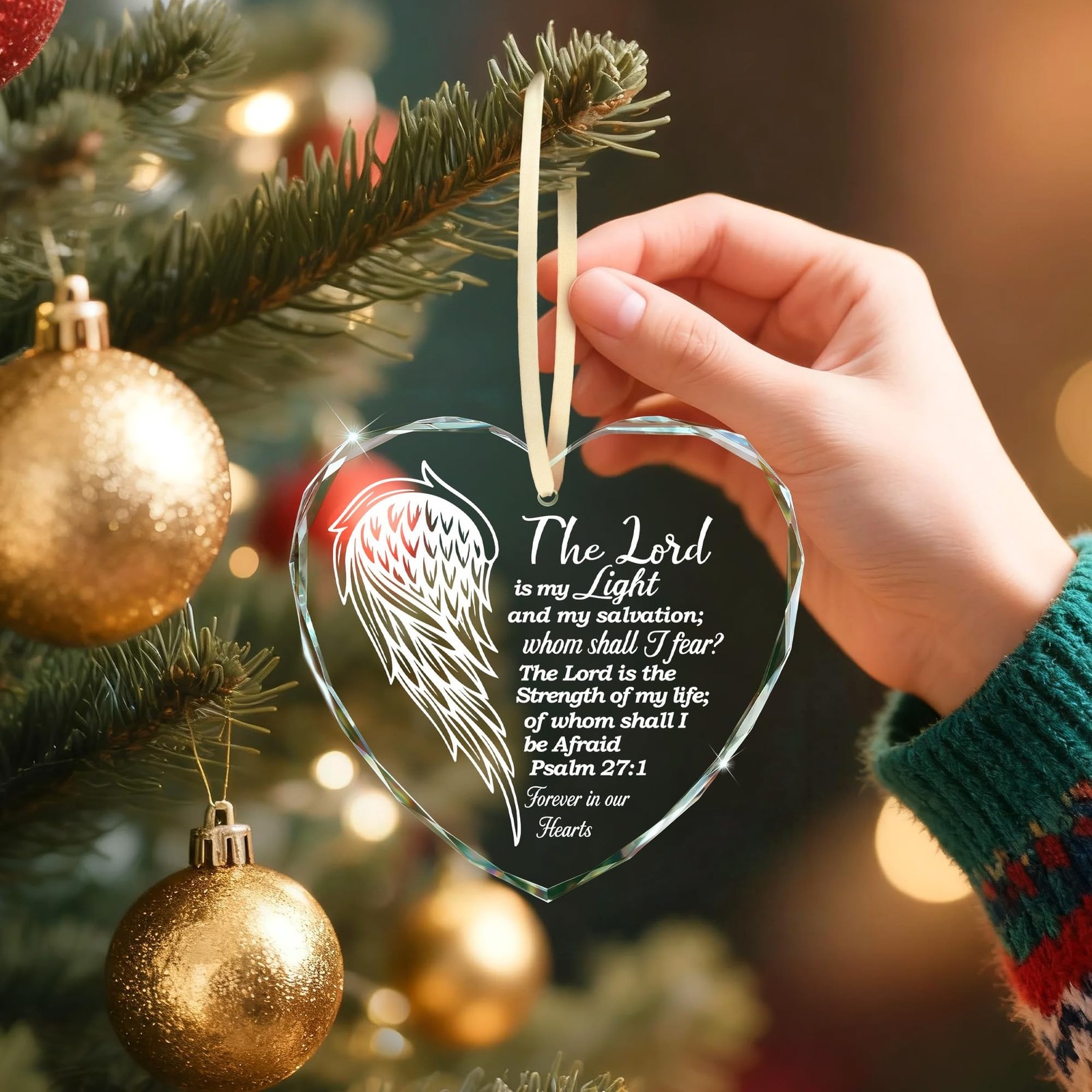 Sympathy Gifts – Christian Religious Heart Glass Ornament for Memorial Gif
