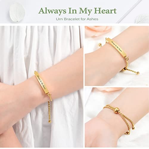 Heart Cremation Bracelet for Ashes Stainless Steel Urn Bangles for Ashes Gold