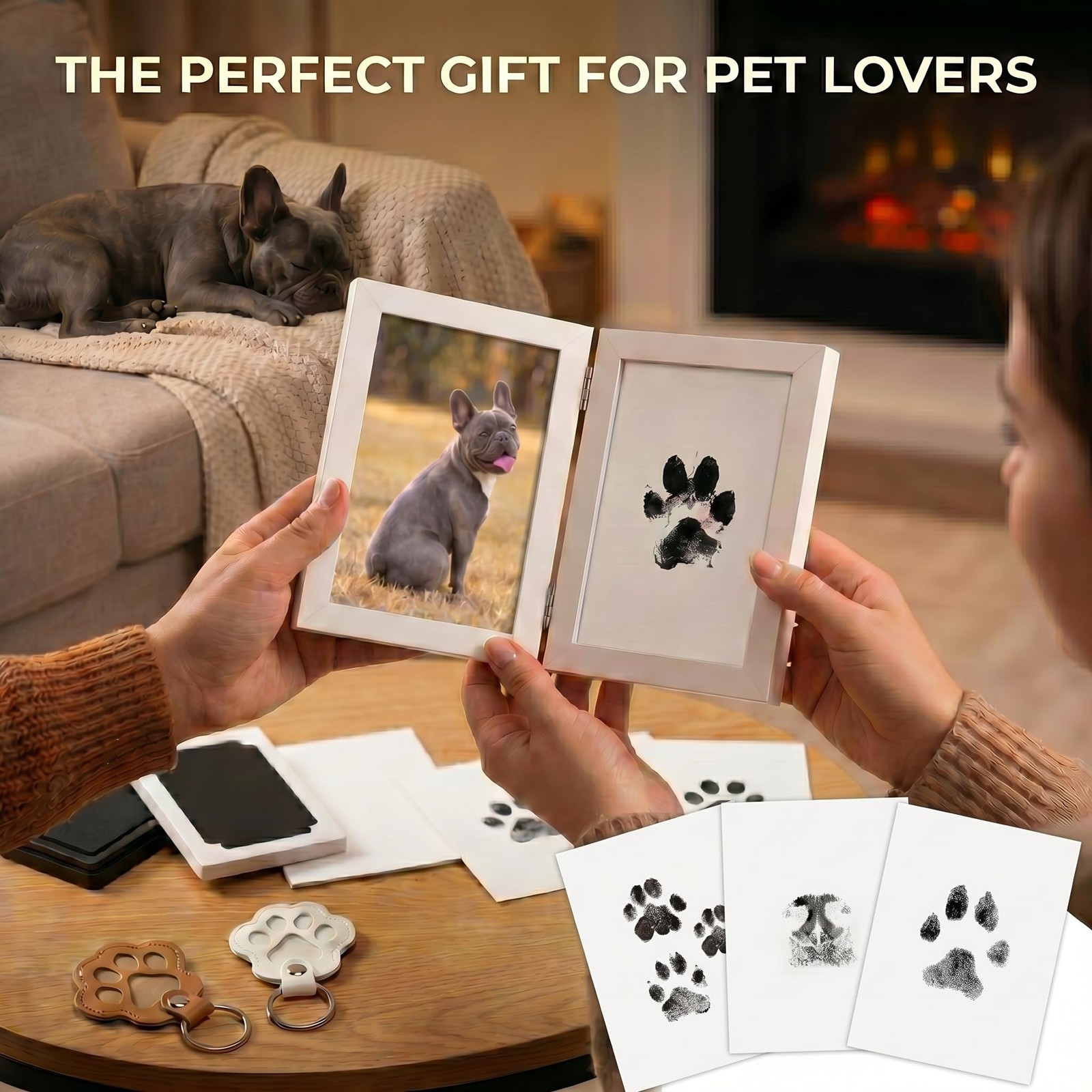 Pet Paw Print Kit & Leather Fur Keepsake Keychain – Inkless Dog Nose Print Se…