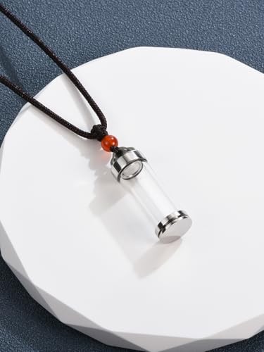 Cremation Urn Necklace for Ashes Stainless Steel Lucky Clouds Glass Cylinder