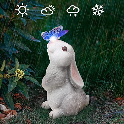 Garden Statue Outdoor Decor-with Solar Butterfly Changing Lights Garden Rabbit