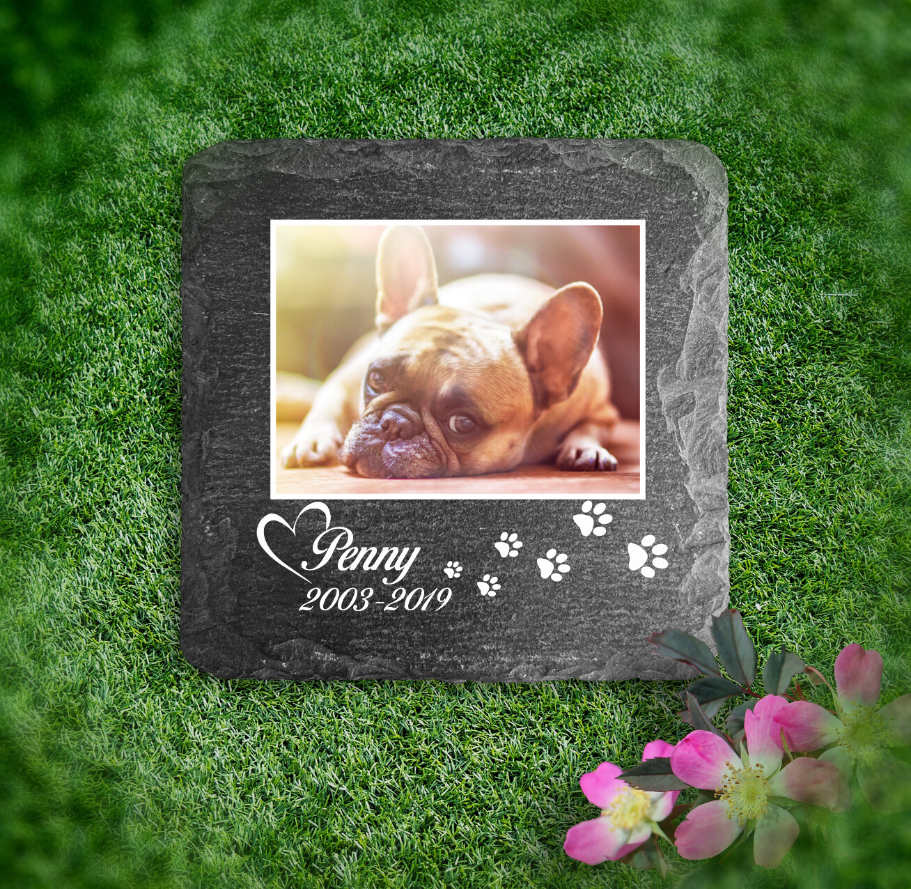 Personalised Pet Memorial Grave marker Dark Grey Natural Slate stone 10×10 Cm