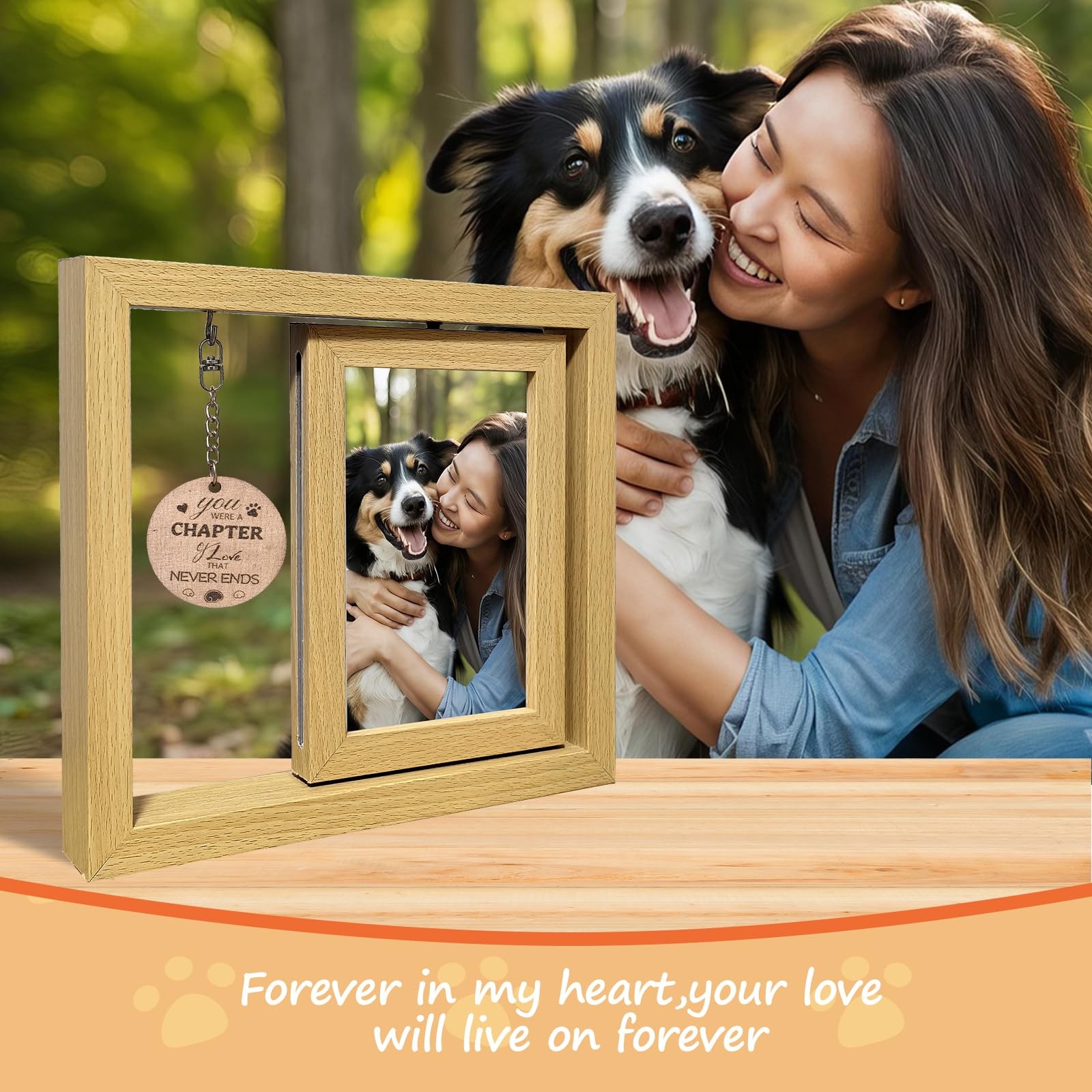 Komkoc Handcrafted Wooden Dog Memorial Picture Rotating Frame For 4X6 Photos-