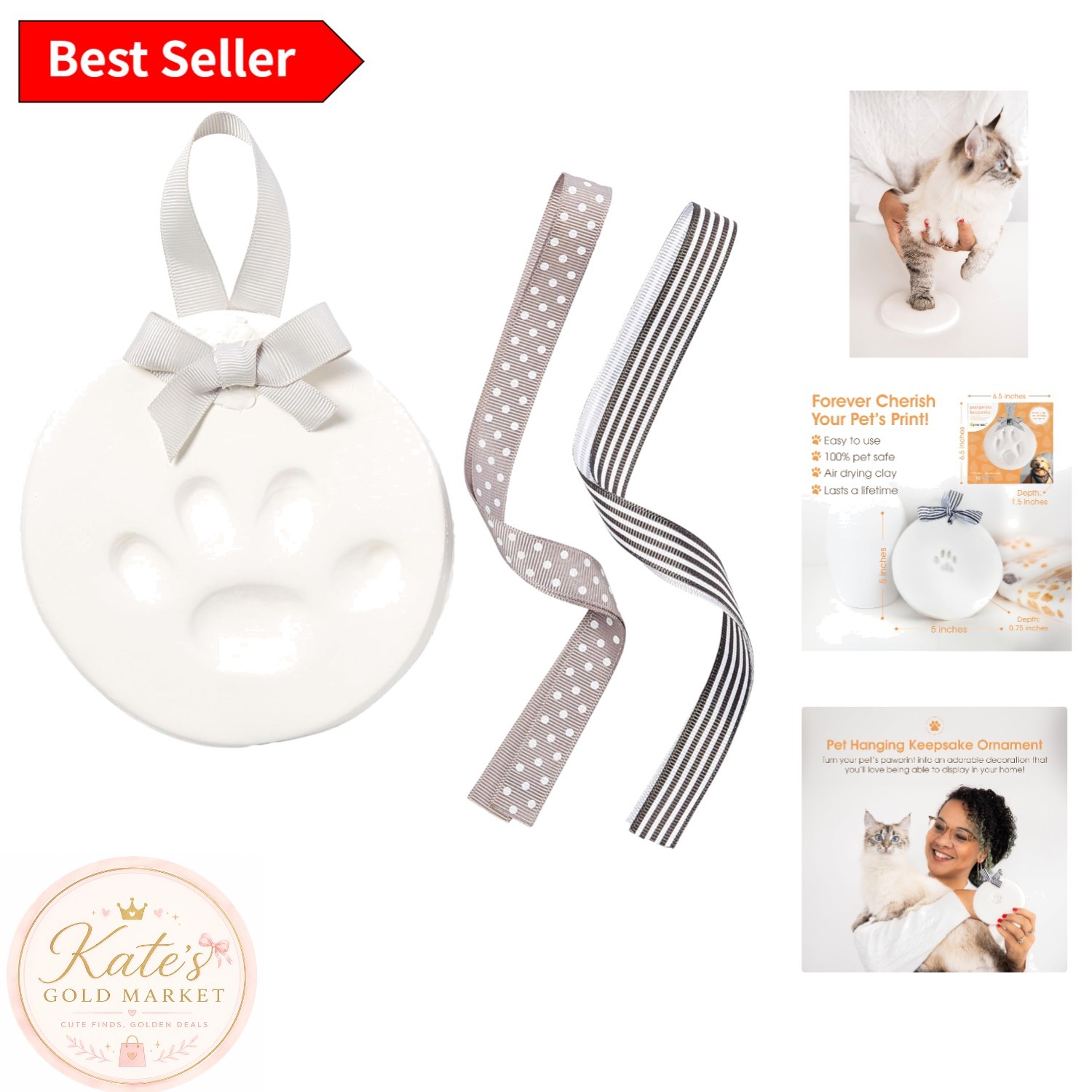 DIY Pet Paw Print Ornament Kit with Ribbons – Heartfelt Memorial Gift