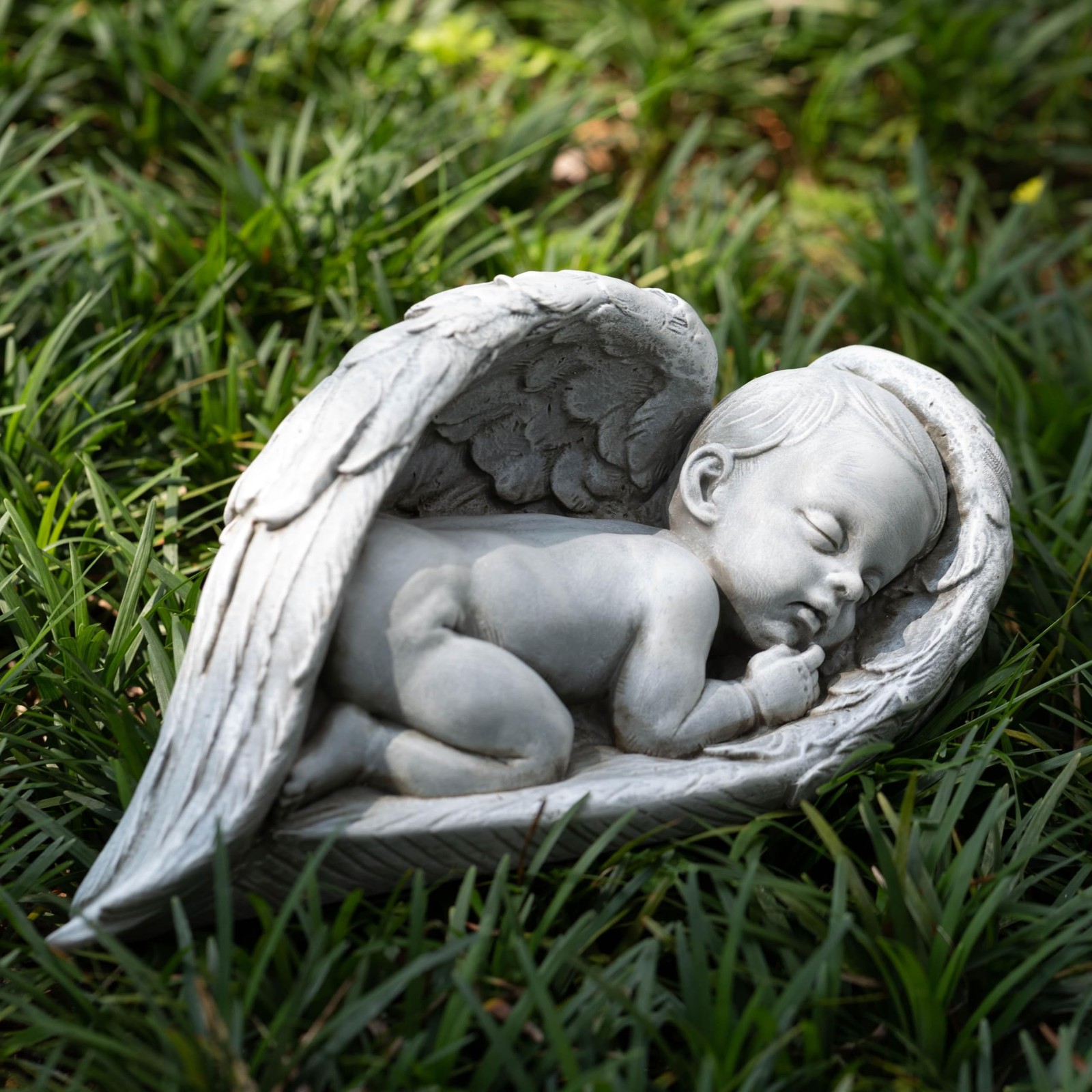 8″ Sleeping Angel in Wings Statue-Guardian Angel Baby Statue,Resin Memorial G…